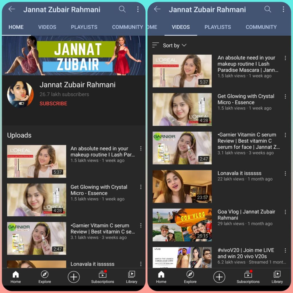 Jannat Zubair YouTube channel